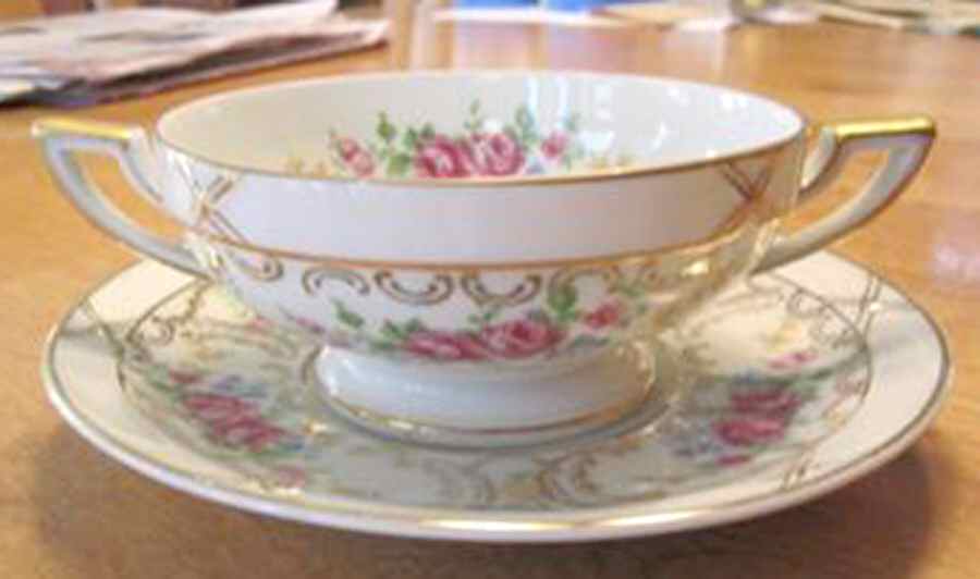Beauty Rose Footed Cream Soup Bowl & Saucer Set by KPM-1