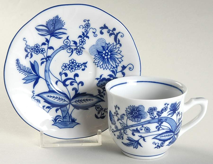 Blue Onion Flat Demitasse Cup & Saucer Set by Korona (Poland)-1