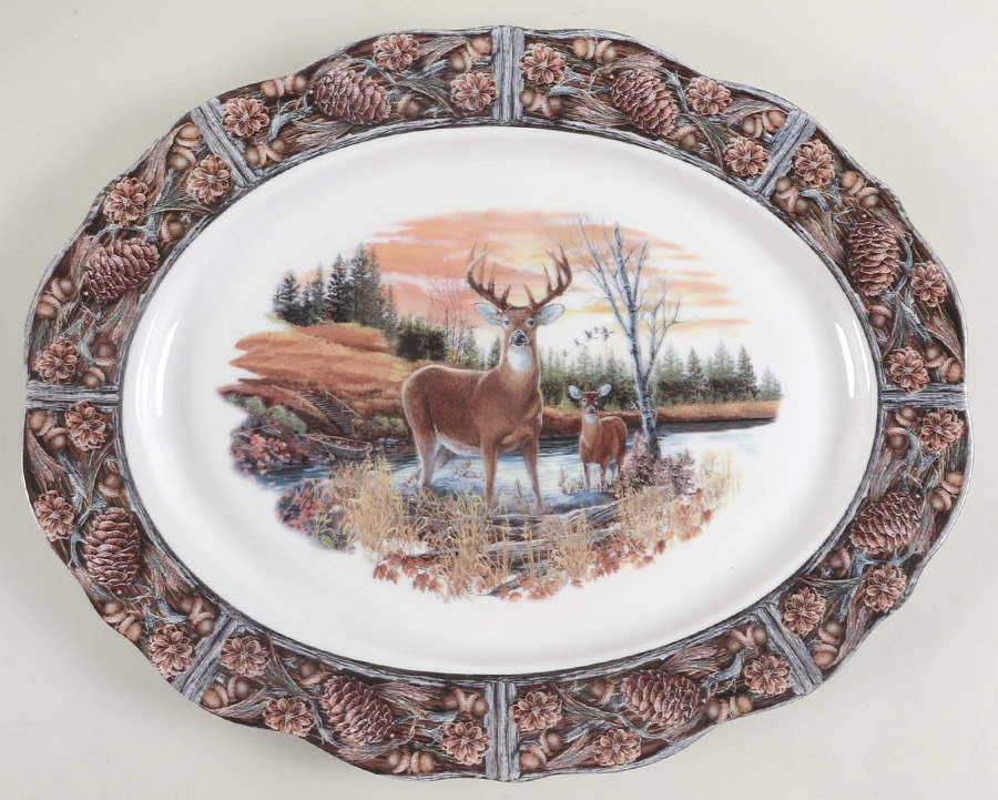 Hunting Lodge, The 14" Oval Serving Platter by Franklin Mint-1