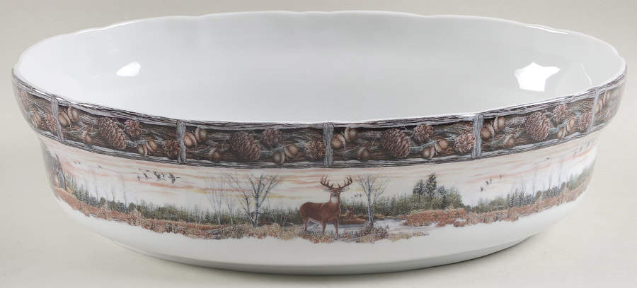 Hunting Lodge, The 12" Oval Vegetable Bowl by Franklin Mint-1