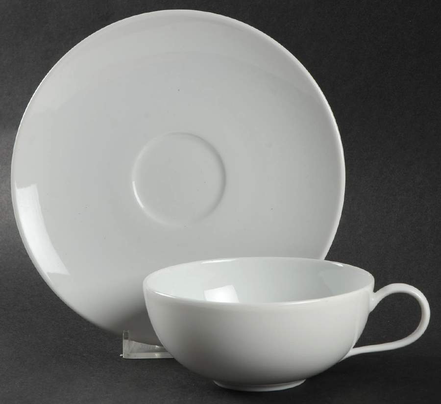 Urbino White Flat Cup & Saucer Set by KPM-1