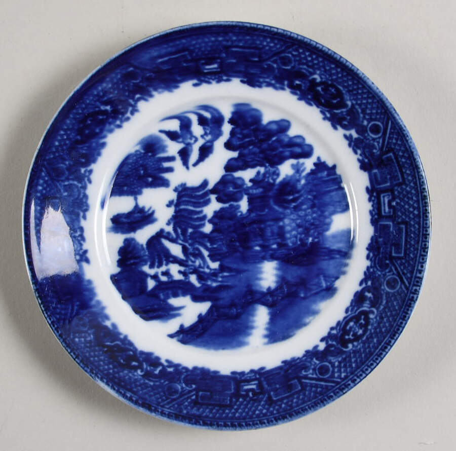 Ye Olde Willow (Flow Blue) Bread & Butter Plate by James Kent (England)-1