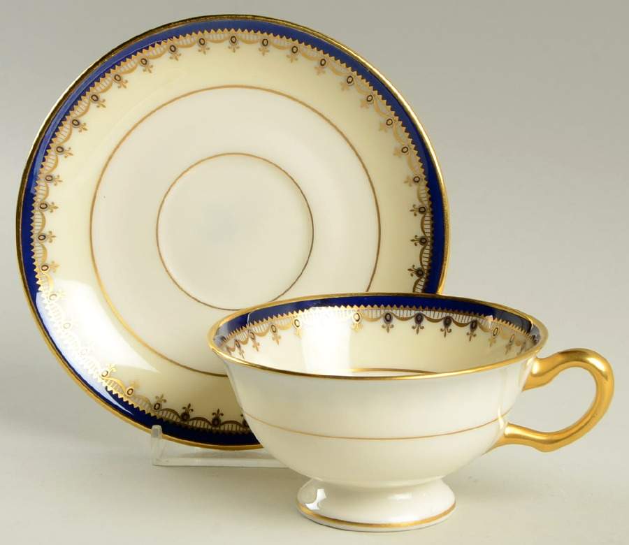 Alden (Blue, Cream Rim) Footed Cup & Saucer Set by Lenox-1