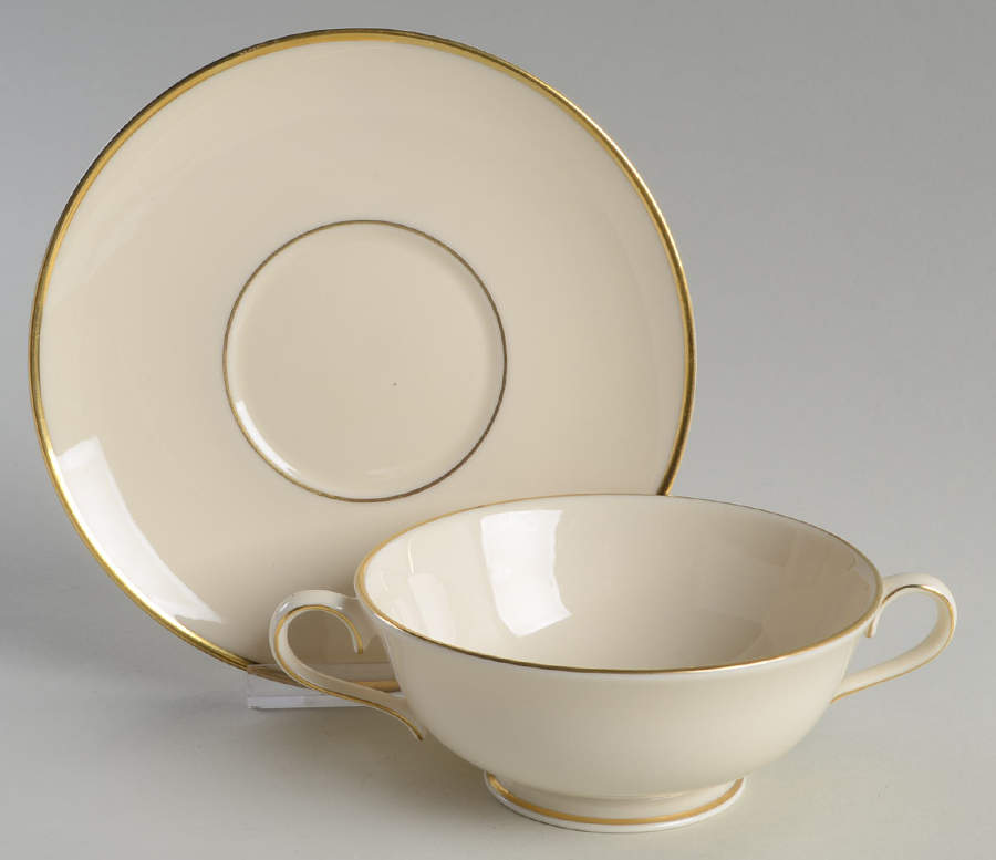 Ambassador Gold Footed Cream Soup Bowl & Saucer Set by Lenox-1