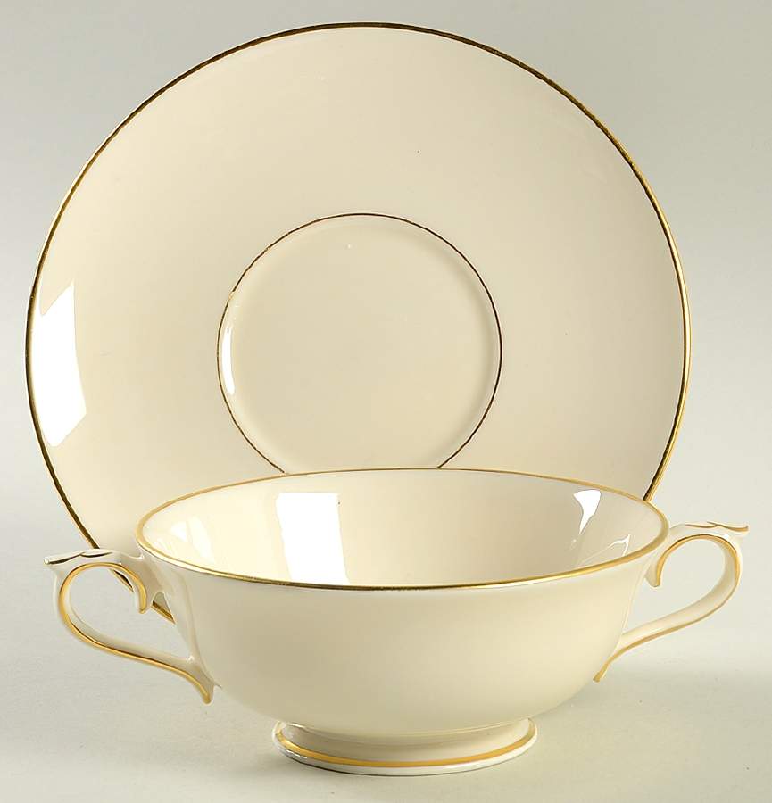 Ambassador Gold Footed Cream Soup Bowl & Saucer Set by Lenox-1