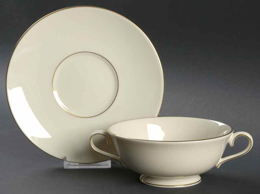 Ambassador Gold Footed Cream Soup Bowl & Saucer Set by Lenox-1