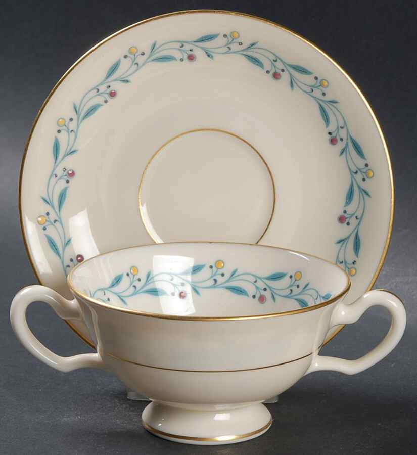 Arcadia Footed Bouillon Cup & Saucer by Lenox-1