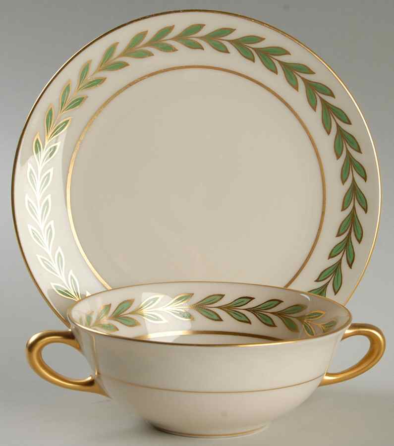 Athenia (Rim Shape) Flat Cream Soup Bowl & Saucer Set by Lenox-1