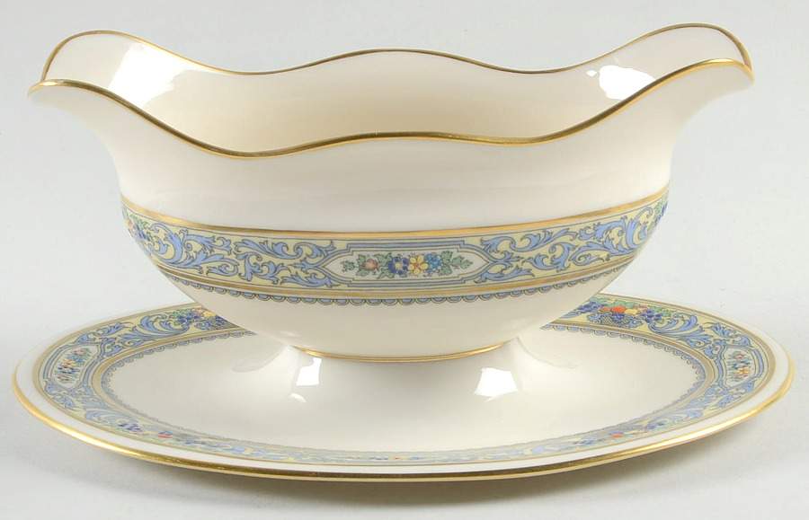 Autumn (Newer, Gold Backstamp) Gravy Boat with Attached Underplate by Lenox-1
