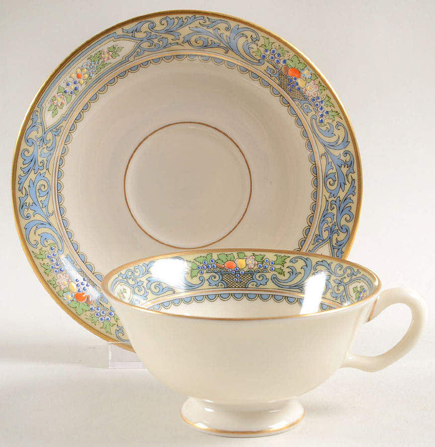 Autumn (Newer, Gold Backstamp) Footed Cup & Saucer Set by Lenox-1