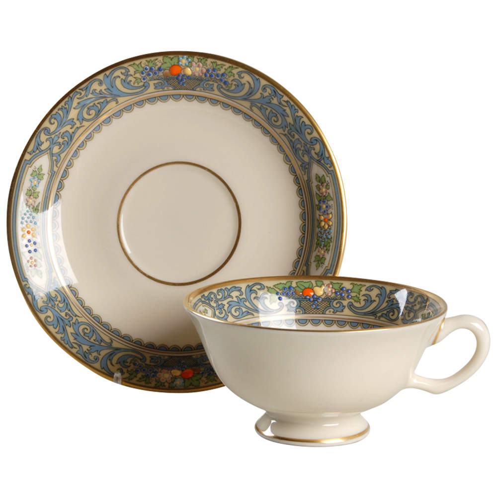 Autumn (Newer, Gold Backstamp) Footed Cup & Saucer Set by Lenox-1