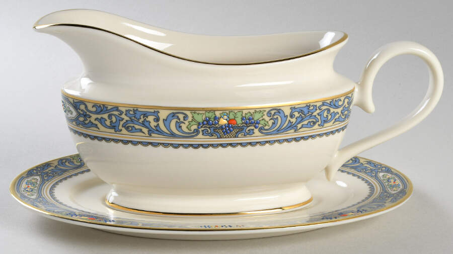 Autumn (Newer, Gold Backstamp) Gravy Boat & Underplate by Lenox-1
