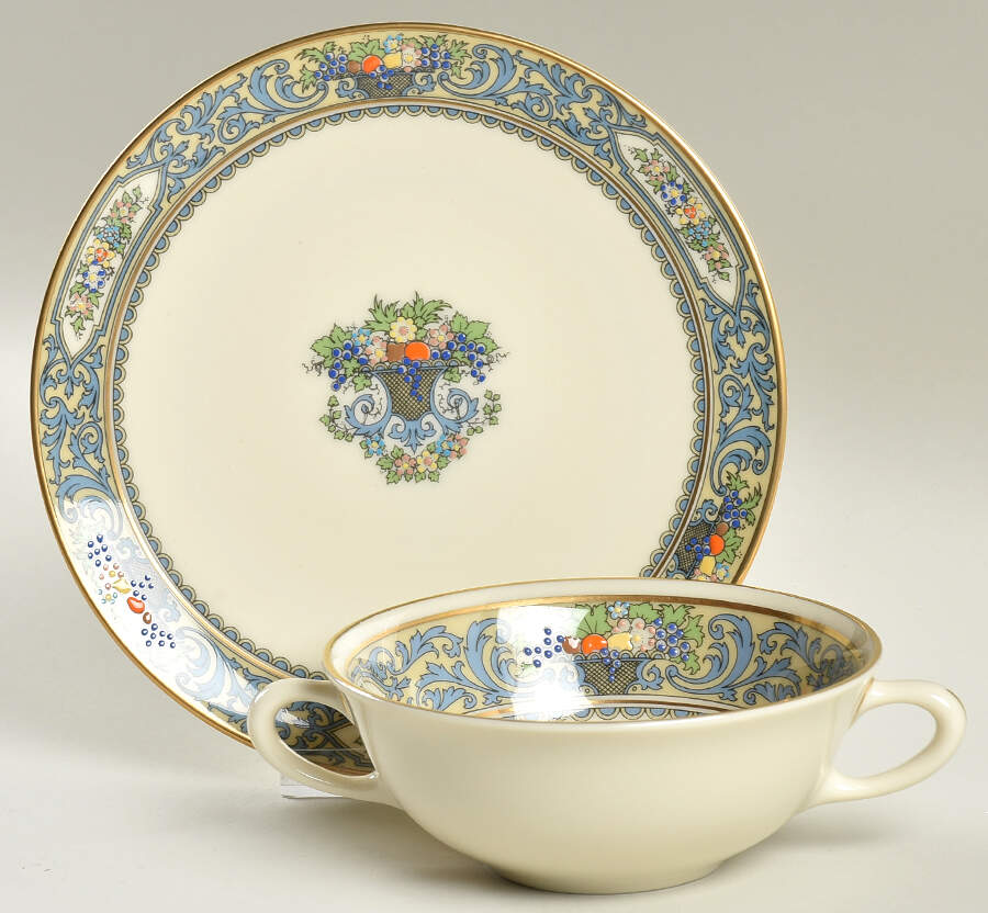 Autumn (Newer, Gold Backstamp) Flat Cream Soup Bowl & Dessert Plate/Saucer Set by Lenox-1