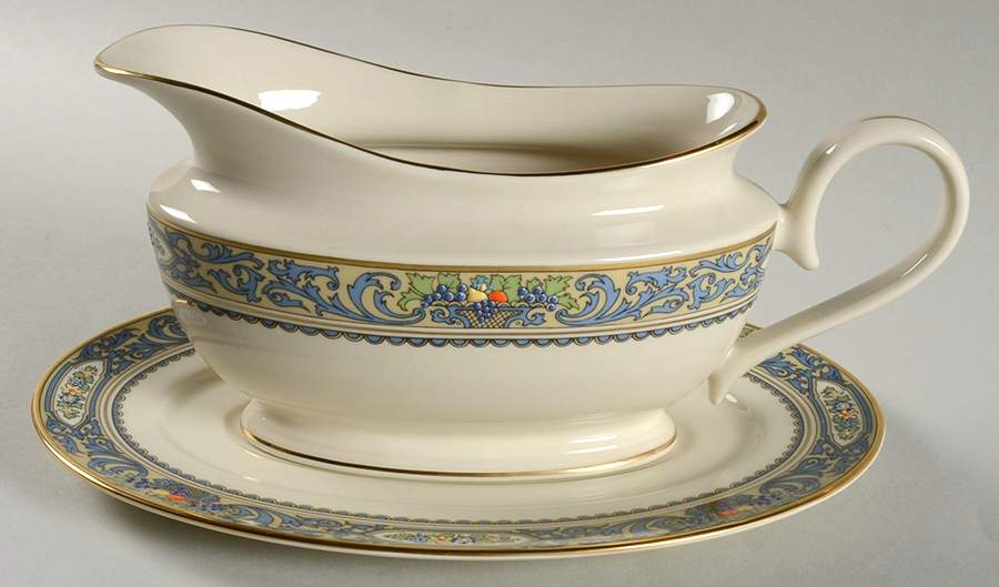 Autumn (Newer, Gold Backstamp) 1999 Shape Gravy Boat & Underplate by Lenox-1