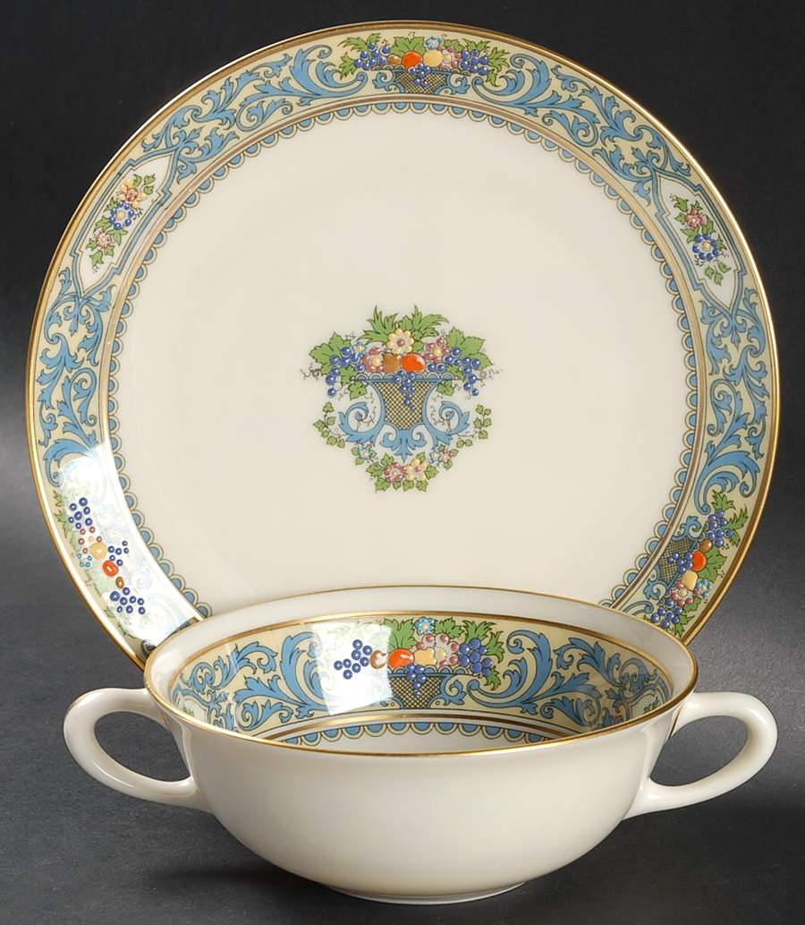 Autumn (Newer, Gold Backstamp) Flat Cream Soup Bowl & Dessert Plate/Saucer Set by Lenox-1
