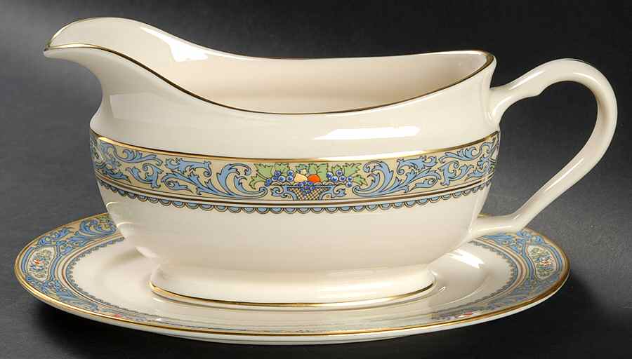 Autumn (Newer, Gold Backstamp) Gravy Boat & Underplate by Lenox-1