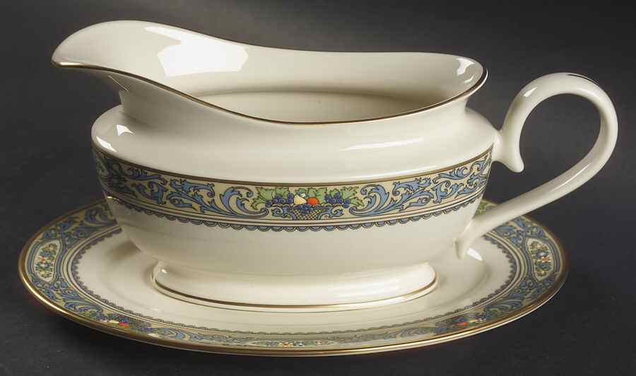 Autumn (Newer, Gold Backstamp) 1999 Shape Gravy Boat & Underplate by Lenox-1