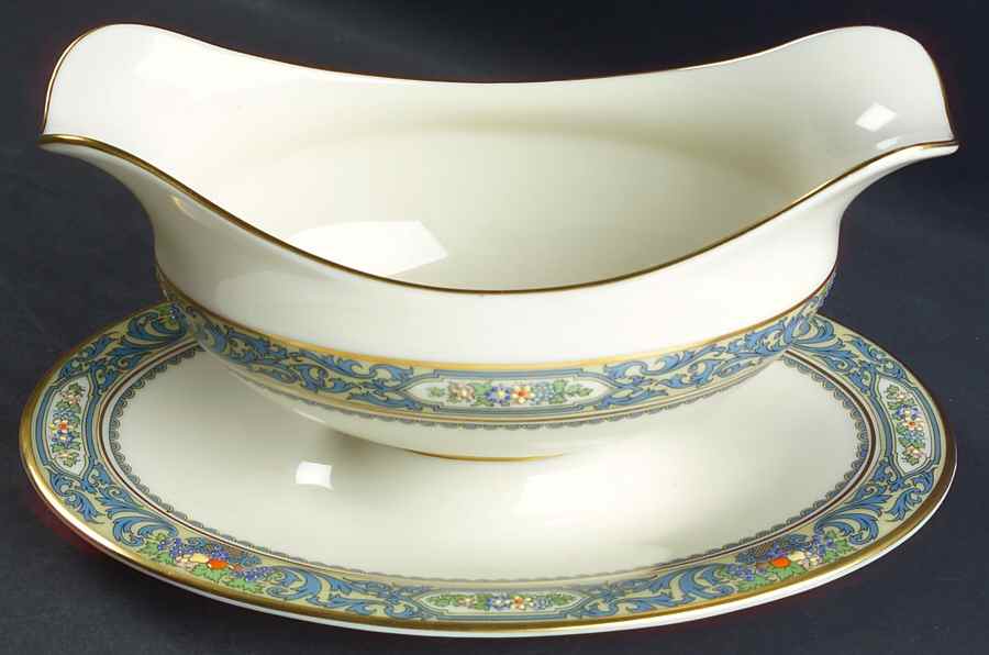 Autumn (Newer, Gold Backstamp) Gravy Boat with Attached Underplate by Lenox-1