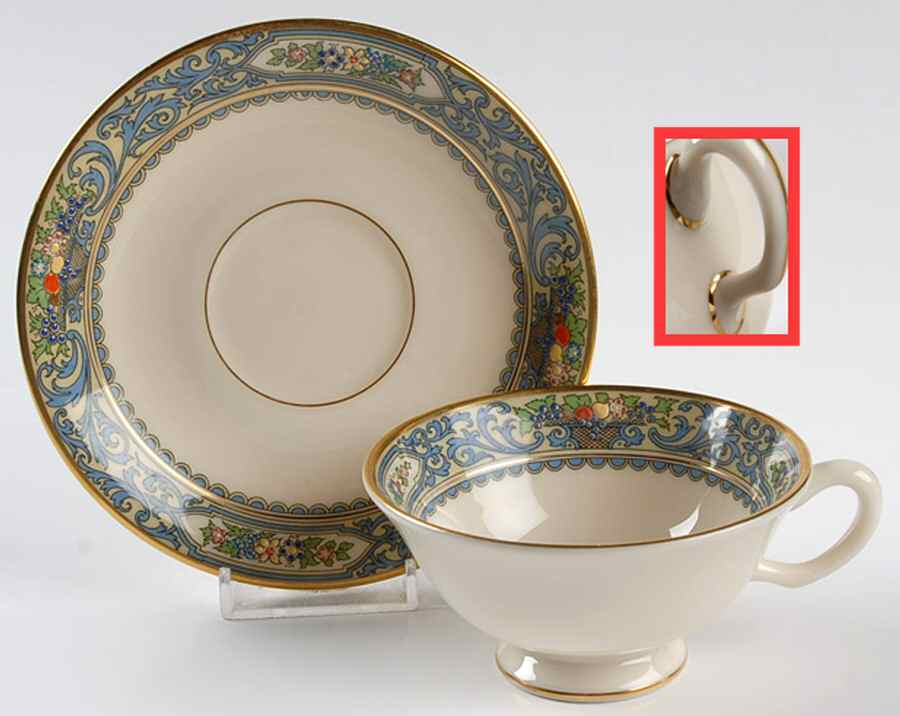 Autumn (Newer, Gold Backstamp) Footed Cup & Saucer Set by Lenox-1