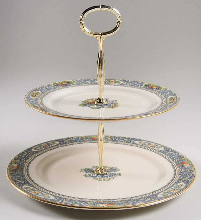 The Autumn (Black Or Green Stamp) 6 5/8"-10"  2 Tiered Serving Tray (Dp, Sp) HC by Lenox-1