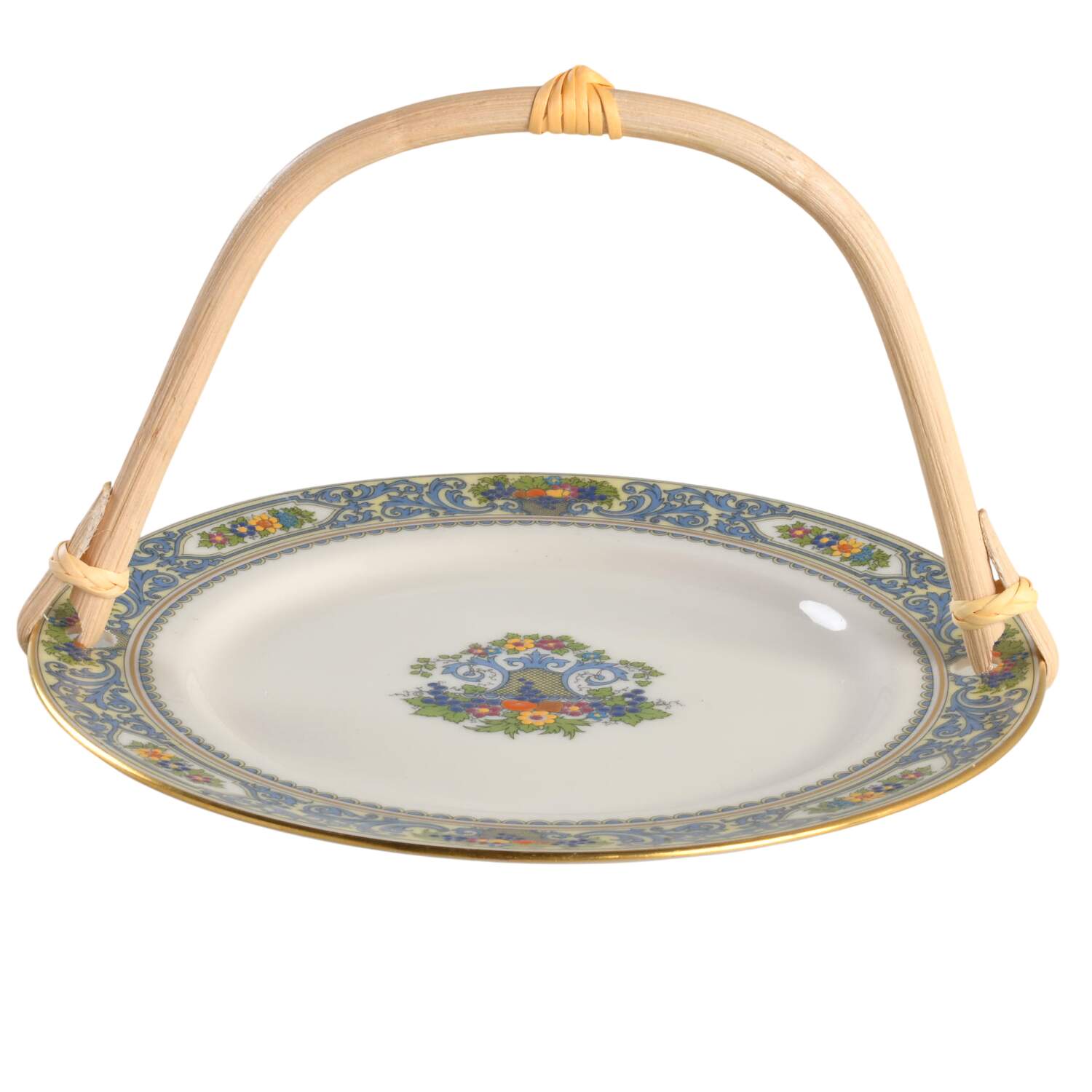 The Autumn (Black Or Green Stamp) 5 3/8"-5 5/8" Bamboo Handled Serving Plate  HC by Lenox-1