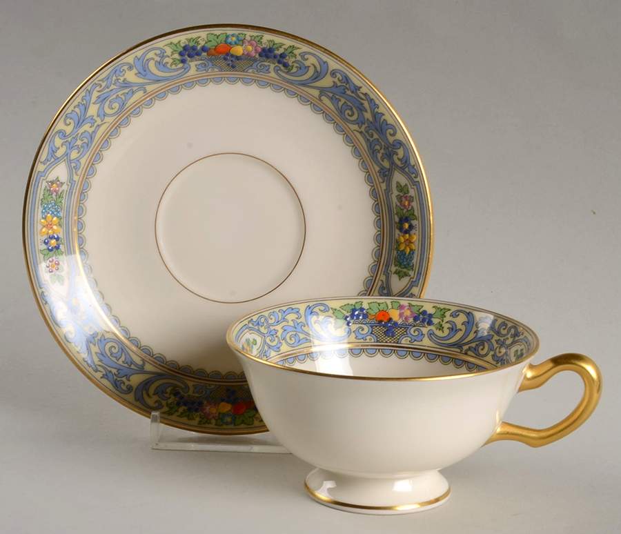 The Autumn (Black Or Green Stamp) Footed Cup & Saucer Set by Lenox-1