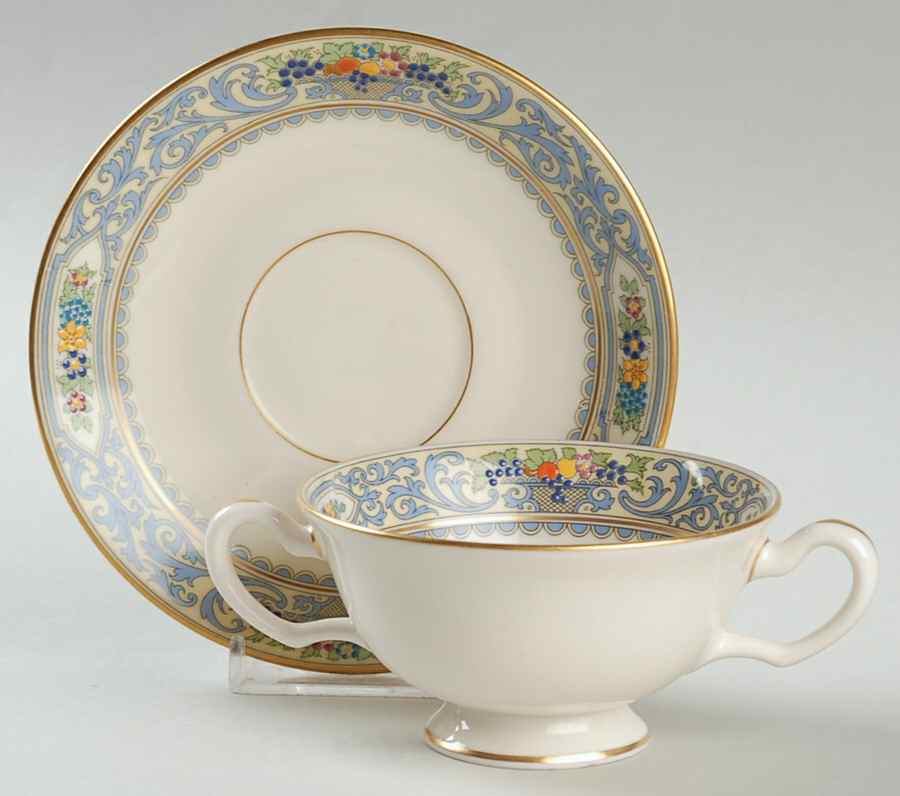 The Autumn (Black Or Green Stamp) Footed Bouillon Cup & Saucer by Lenox-1