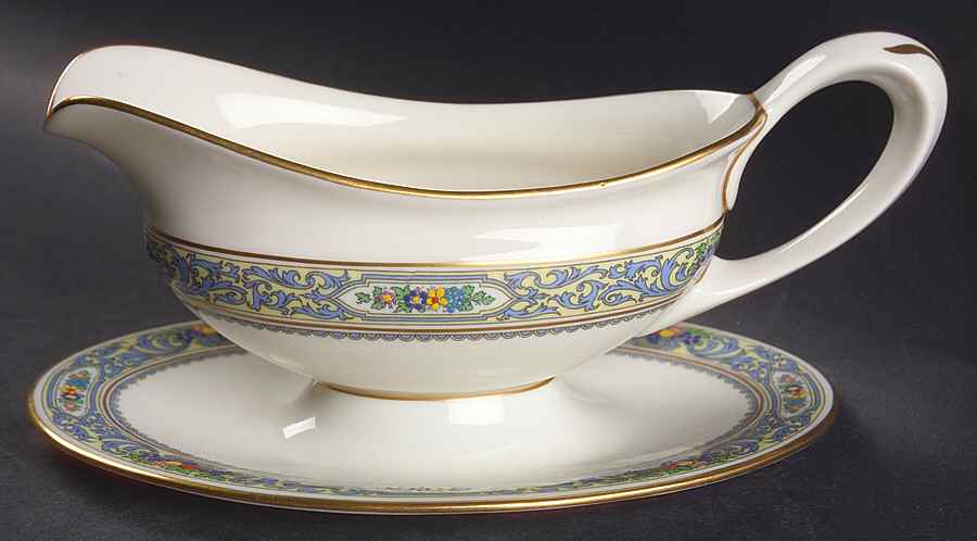 The Autumn (Black Or Green Stamp) Gravy Boat with Attached Underplate by Lenox-1