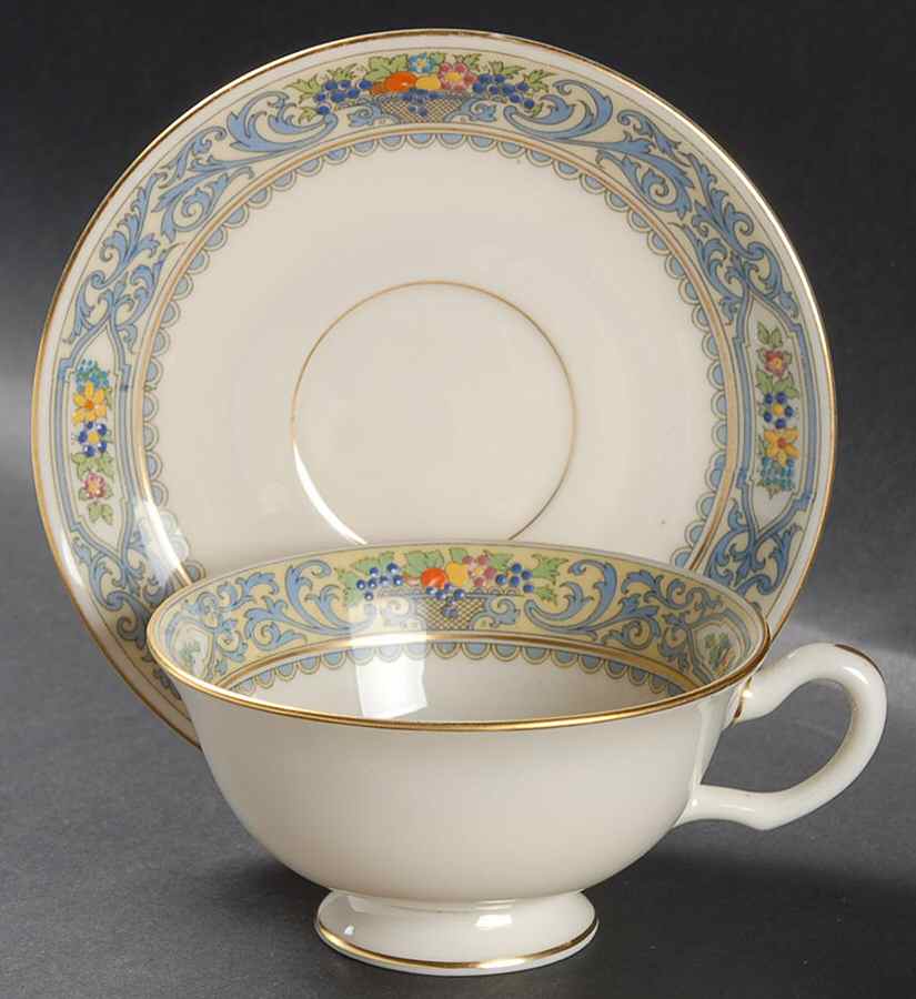 The Autumn (Black Or Green Stamp) Footed Cup & Saucer Set by Lenox-1