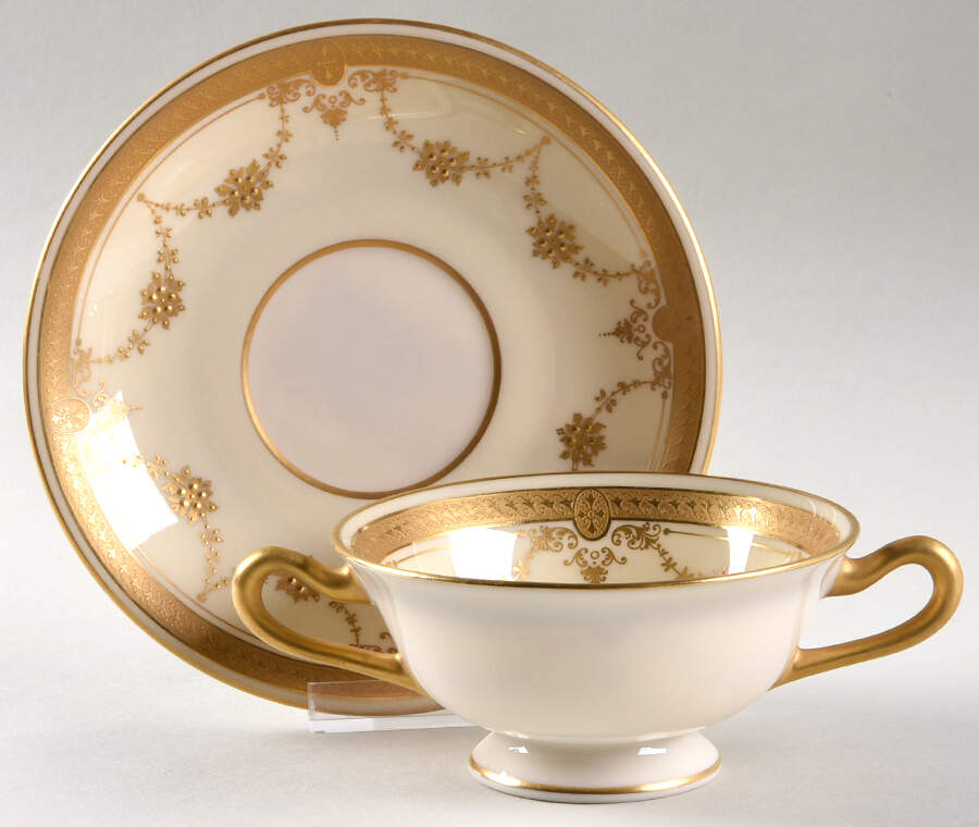 B10I Ivory Footed Cream Soup Bowl & Saucer Set by Lenox-1