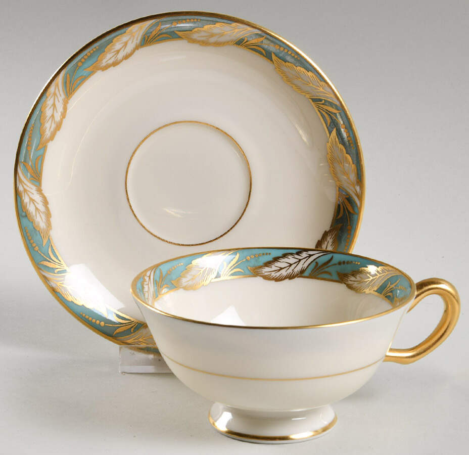 Bellevue Sea Green Footed Cup & Saucer Set by Lenox-1