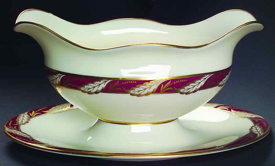 Bellevue Maroon Gravy Boat with Attached Underplate by Lenox-1