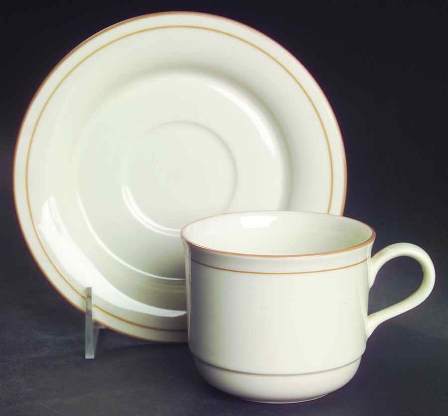 Beige Pinstripes (For the Beige) Flat Cup & Saucer Set by Lenox-1