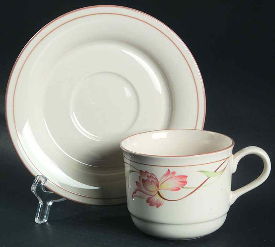 Blossoms on Beige Flat Cup & Saucer Set by Lenox-1
