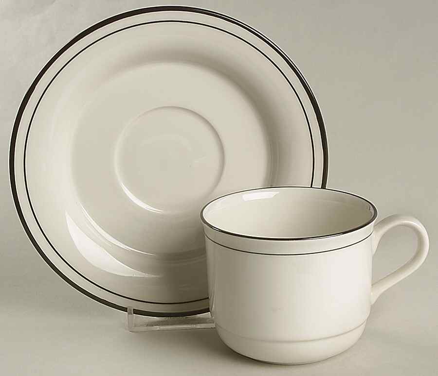 Black Pinstripes (For the Black) Flat Cup & Saucer Set by Lenox-1