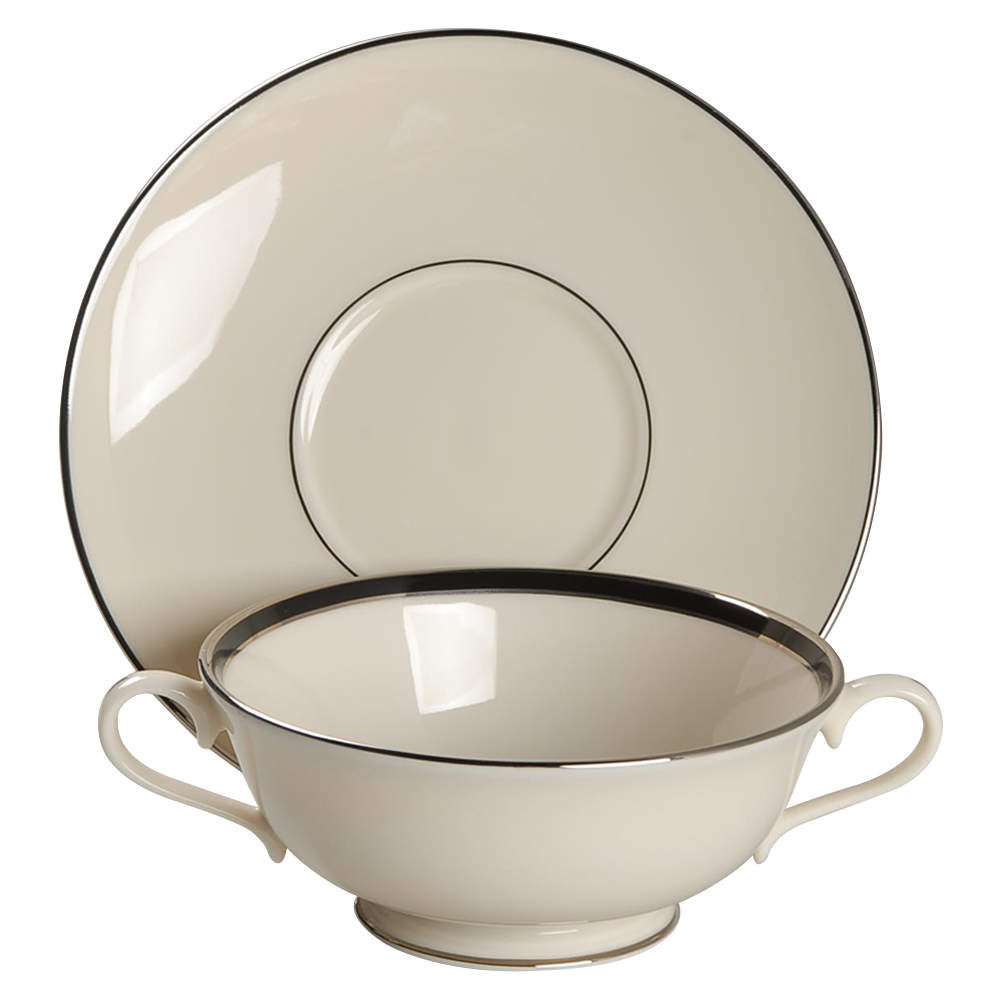 Black Royale Footed Cream Soup Bowl & Saucer Set by Lenox-1