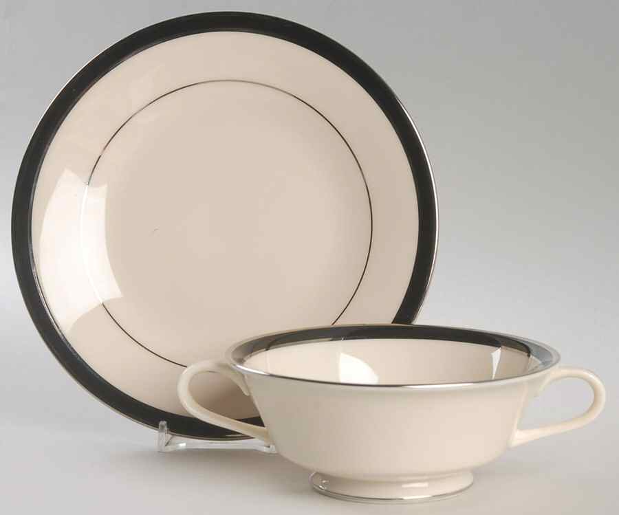 Black Royale Footed Cream Soup & Dessert Plate/Saucer Set by Lenox-1