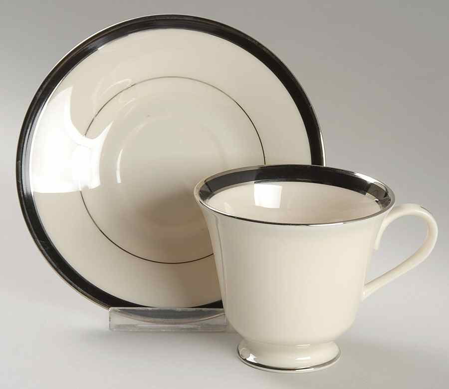 Black Royale Footed Cup & Saucer Set by Lenox-1