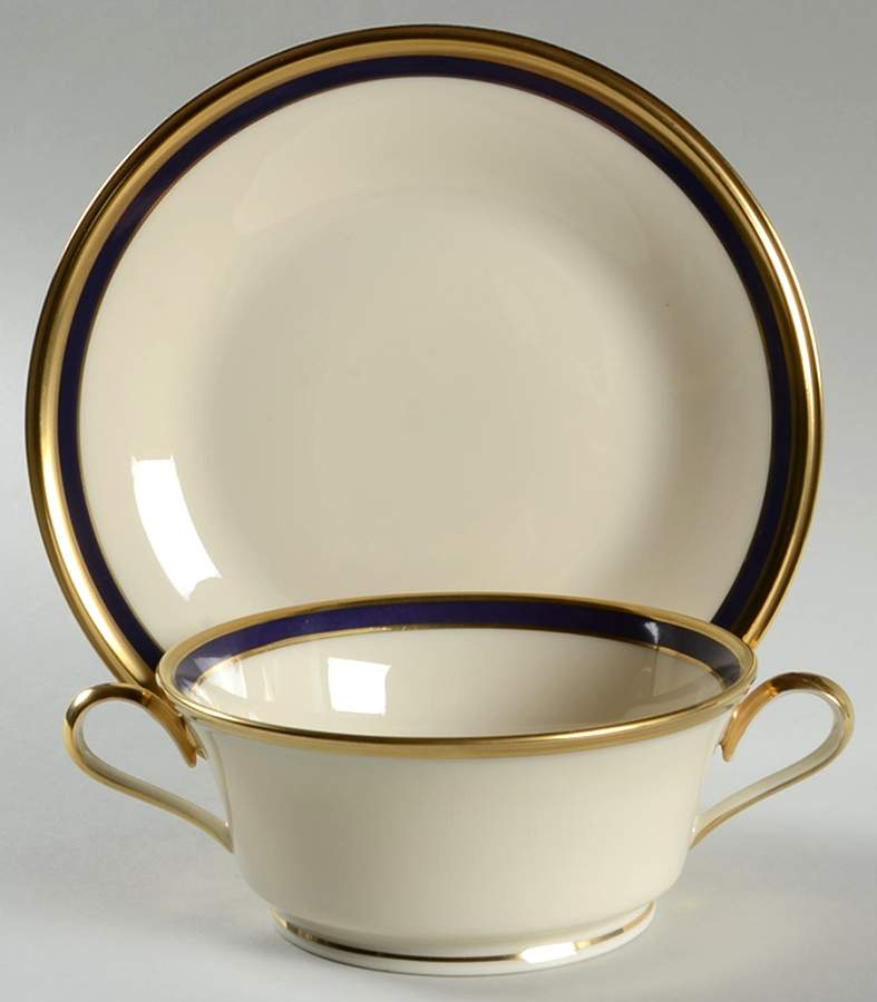 Blue Royale Footed Cream Soup & Dessert Plate/Saucer Set by Lenox-1