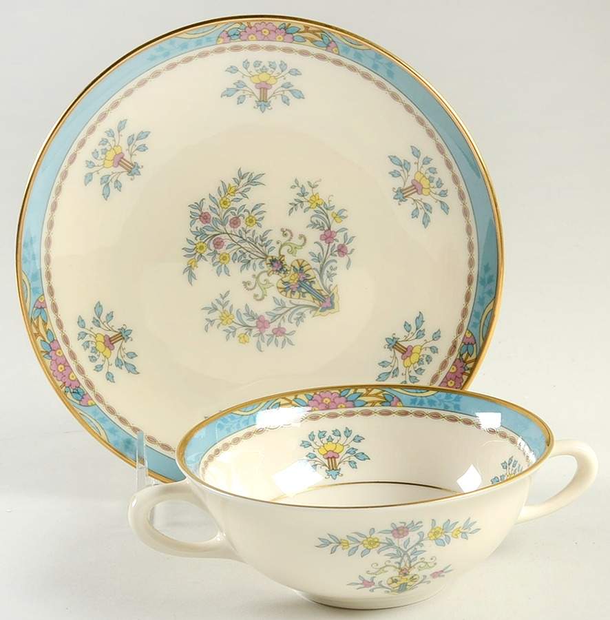 Blue Tree (Gold Trim) Flat Cream Soup Bowl & Saucer Set by Lenox-1
