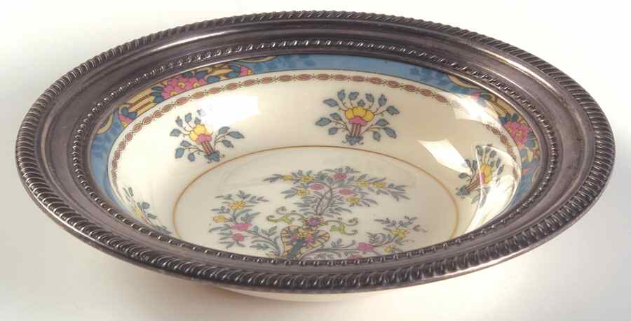 Blue Tree (Gold Trim) Fruit/Dessert (Sauce) Bowl W/Sterling Rim by Lenox-1