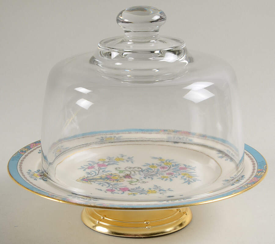 Blue Tree (Gold Trim) 6 1/2"-7 1/2" Footed Cheese Plate w/ Glass Dome HC by Lenox-1