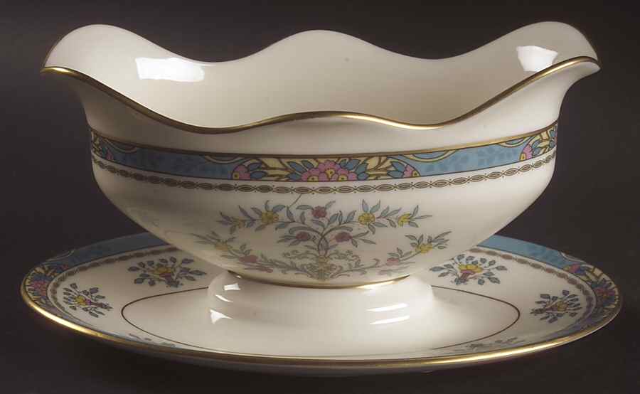 Blue Tree (Gold Trim) Gravy Boat with Attached Underplate by Lenox-1