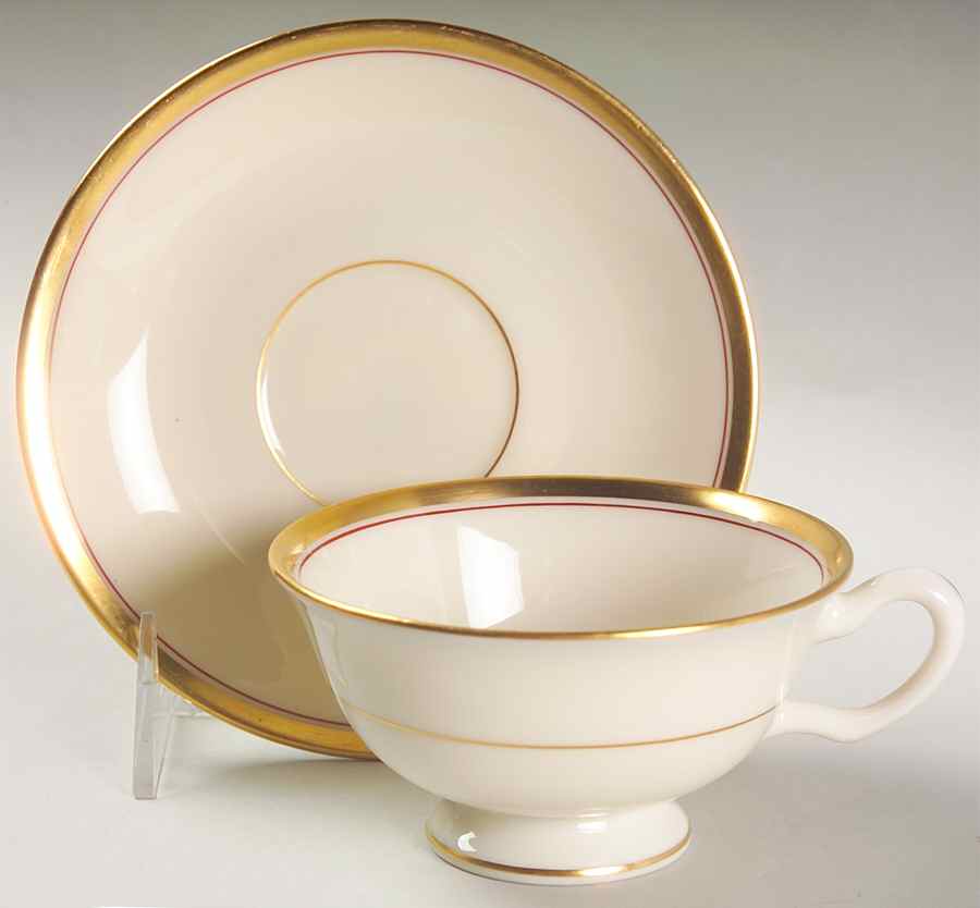 Bradford (Gold Trim) Footed Cup & Saucer Set by Lenox-1