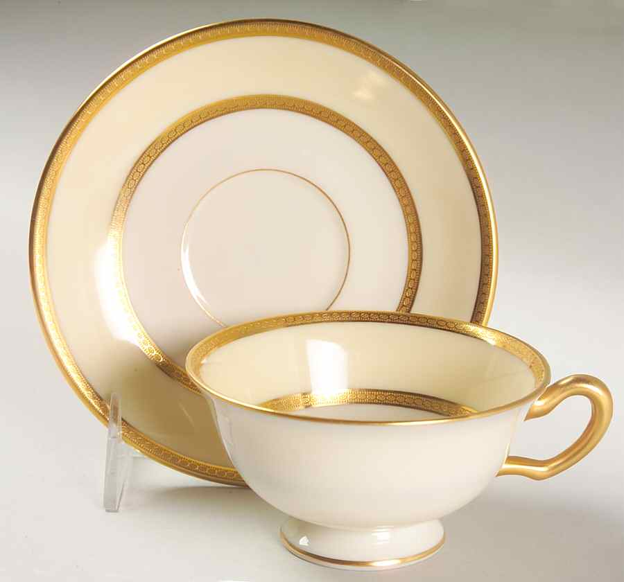 Brookline Cream Border Footed Cup & Saucer Set by Lenox-1
