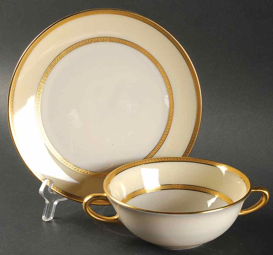 Brookline Cream Border Footed Cream Soup Bowl & Saucer Set by Lenox-1