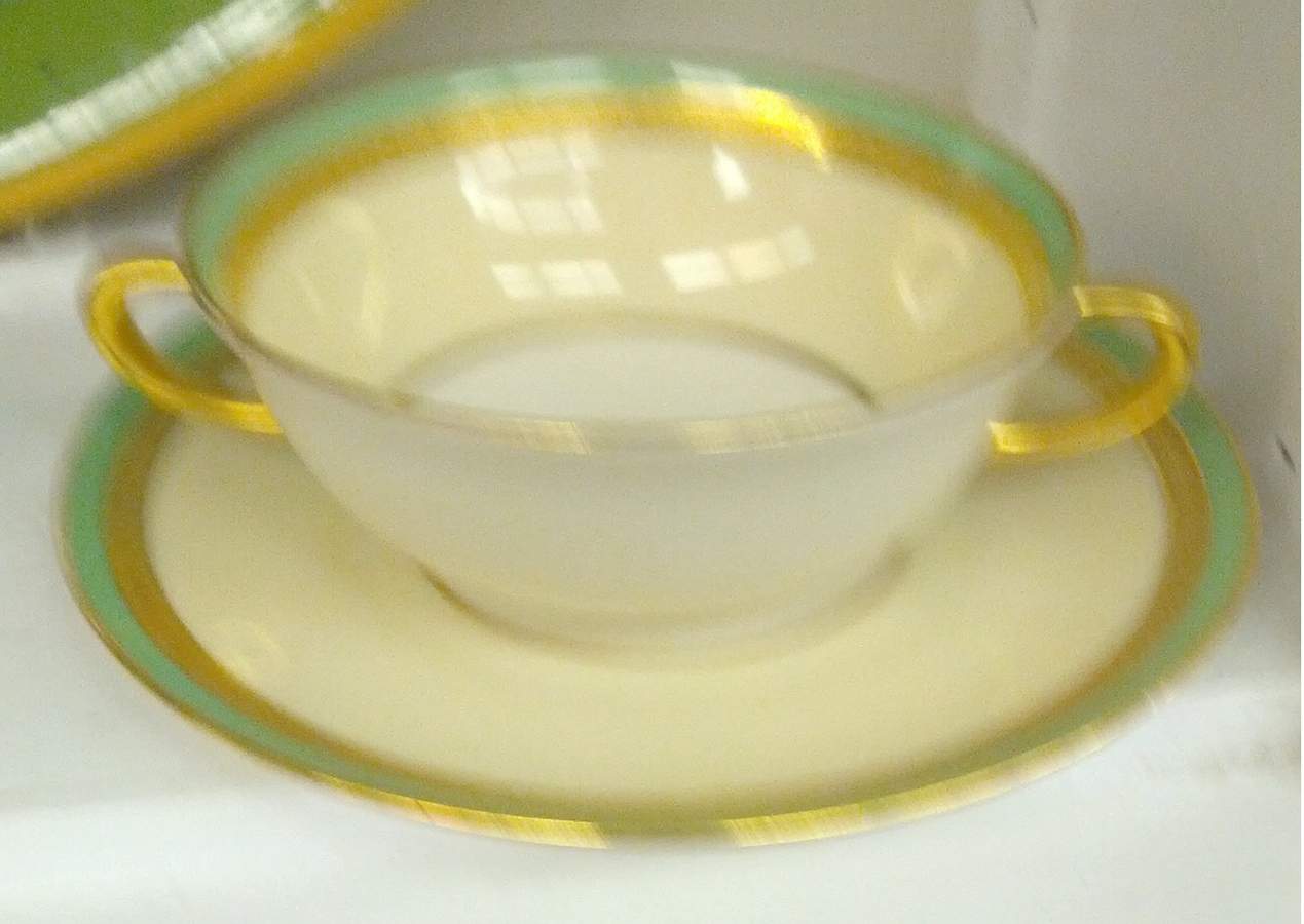 C337G Green Flat Cream Soup Bowl & Saucer Set by Lenox-1