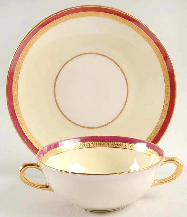 C337r (Maroon) Flat Cream Soup Bowl & Saucer Set by Lenox-1