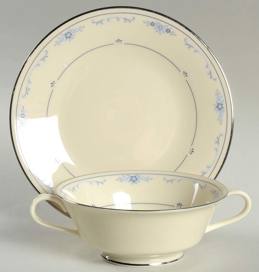 Carolina (Blue Flowers) Footed Cream Soup & Dessert Plate/Saucer Set by Lenox-1
