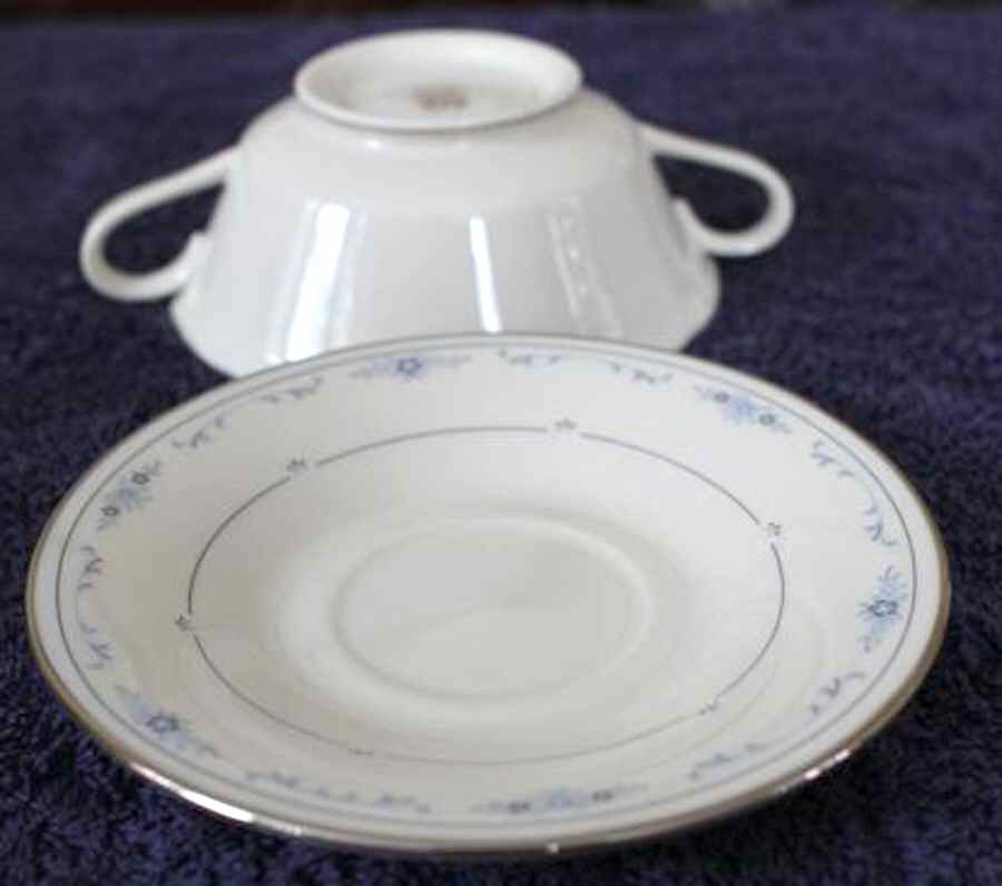 Carolina (Blue Flowers) Footed Cream Soup Bowl & Saucer Set by Lenox-1